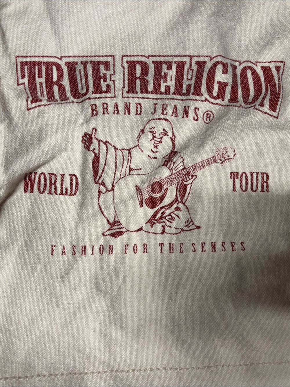 True Religion Cream Tee with Burgundy Graphic Buddha